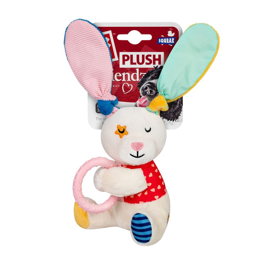 Іграшка для собак Зайчик з кільцем та пищалкою GiGwi Plush Friendz, текстиль, термопластична гума, 16 см — фото 2
