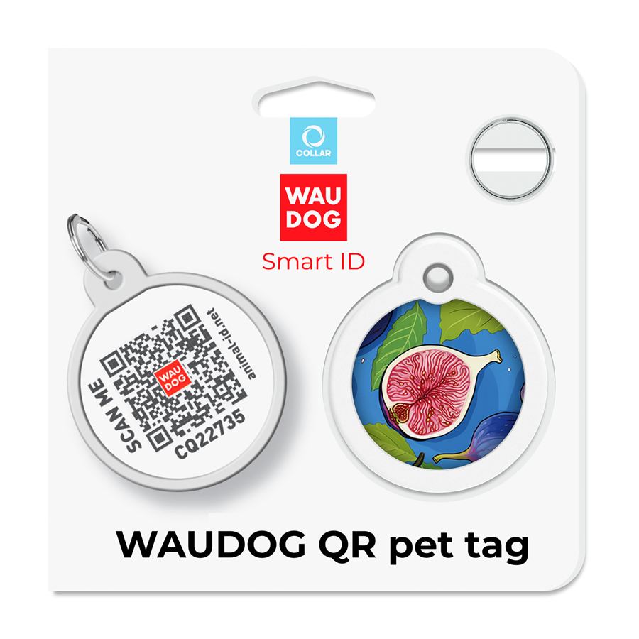 Адресник для собак і котів металевий WAUDOG Smart ID з QR паспортом, малюнок "Інжир", коло, Д 30 мм — фото 5