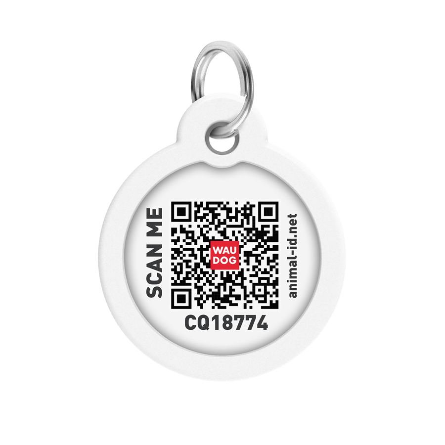 Адресник для собак і котів металевий WAUDOG Smart ID з QR паспортом, малюнок "Око монстра", коло, Д 30 мм — фото 3