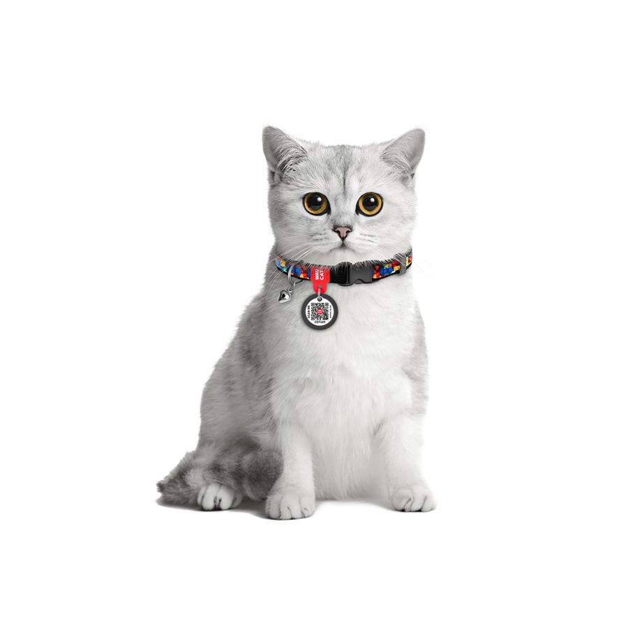 Нашийник для котів нейлоновий WAUCAT Nylon з QR паспортом, малюнок "Блоки", пластиковий фастекс, XS, Ш 10 мм, Дов 20-30 см — фото 3