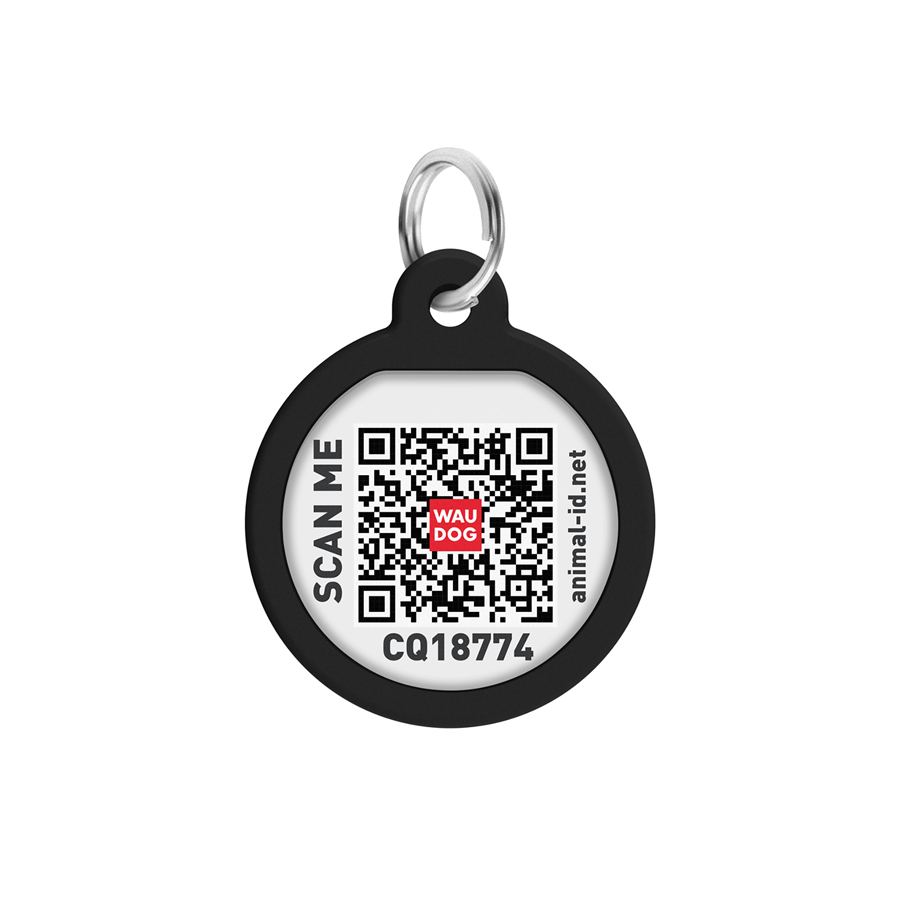 Адресник для собак і котів металевий WAUDOG Smart ID з QR паспортом, малюнок "Леопард", коло, Д 25 мм — фото 3