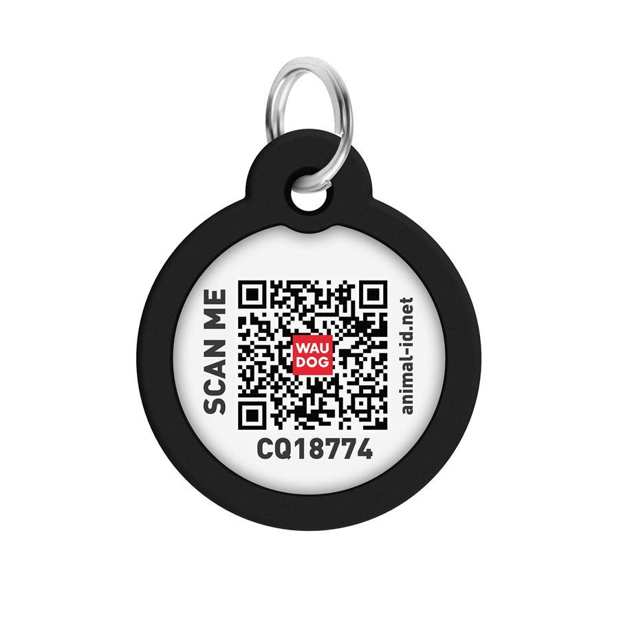 Адресник для собак і котів металевий WAUDOG Smart ID з QR паспортом, малюнок "Леопард", коло, Д 30 мм — фото 3