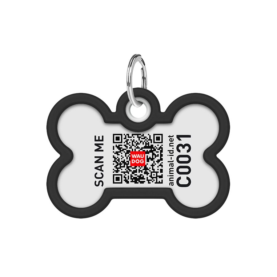 Адресник для собак і котів металевий WAUDOG Smart ID з QR паспортом, малюнок "Леопард", кістка, Д 40 мм, Ш 28 мм — фото 3