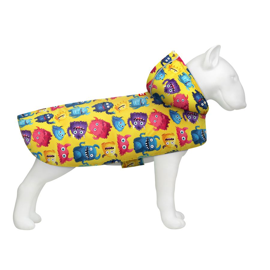 Дощовик-накидка з капюшоном для собак WAUDOG Clothes, малюнок "Мохнаті монстри",L, А 48-52 см, B 60-70 см, С 42-52 см