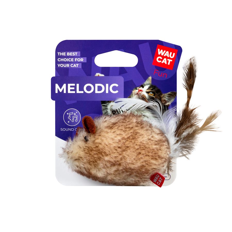 Іграшка для котів WAUCAT Fun Melodic Мишка зі звуковим чипом, штучне хутро, 130 мм — фото 2