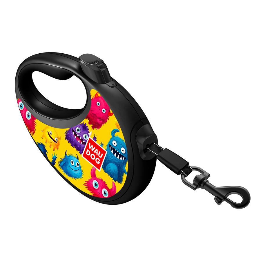 Повідець-рулетка для собак WAUDOG R-leash з контейнером для пакетів, малюнок "Мохнаті монстри", світловідбивна стрічка, S, до 12 кг, 3 м — фото 5