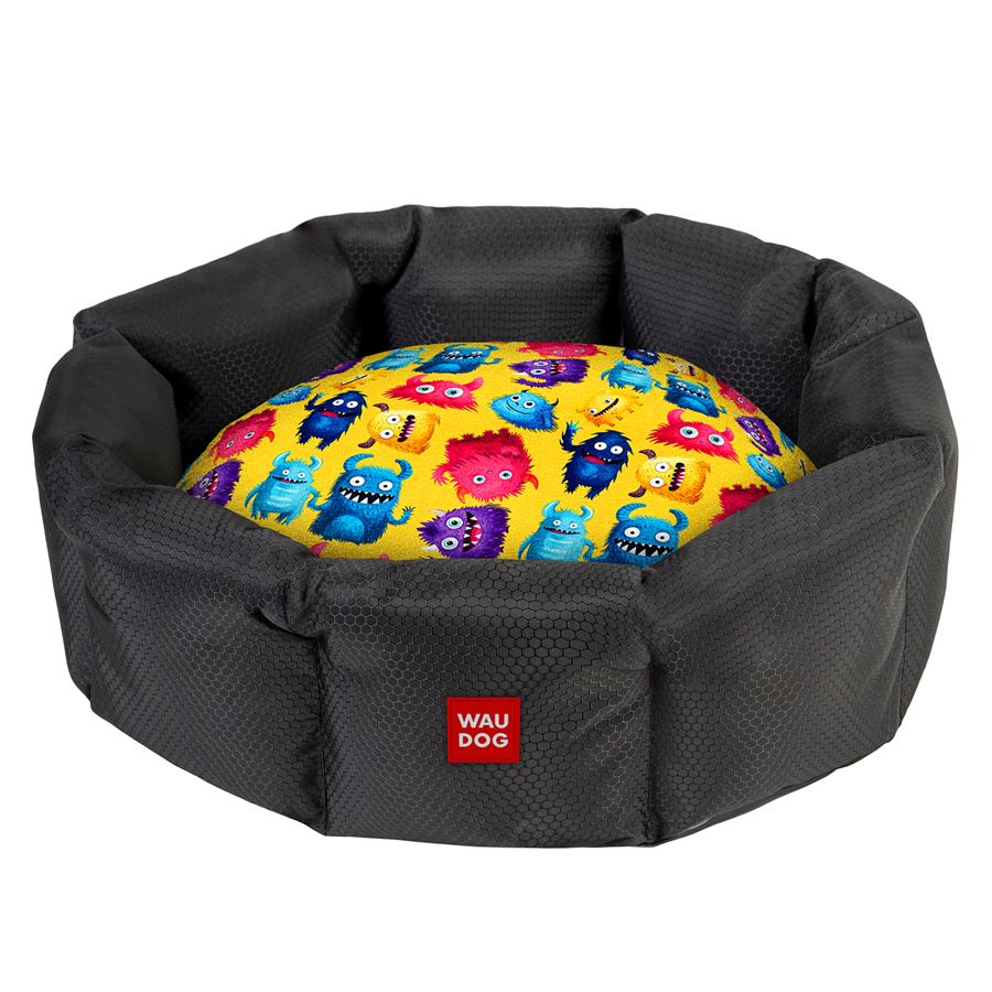 Лежанка для собак WAUDOG Relax, малюнок "Мохнаті монстри", M, Ш 42 см, Д 52 см, В 19 см