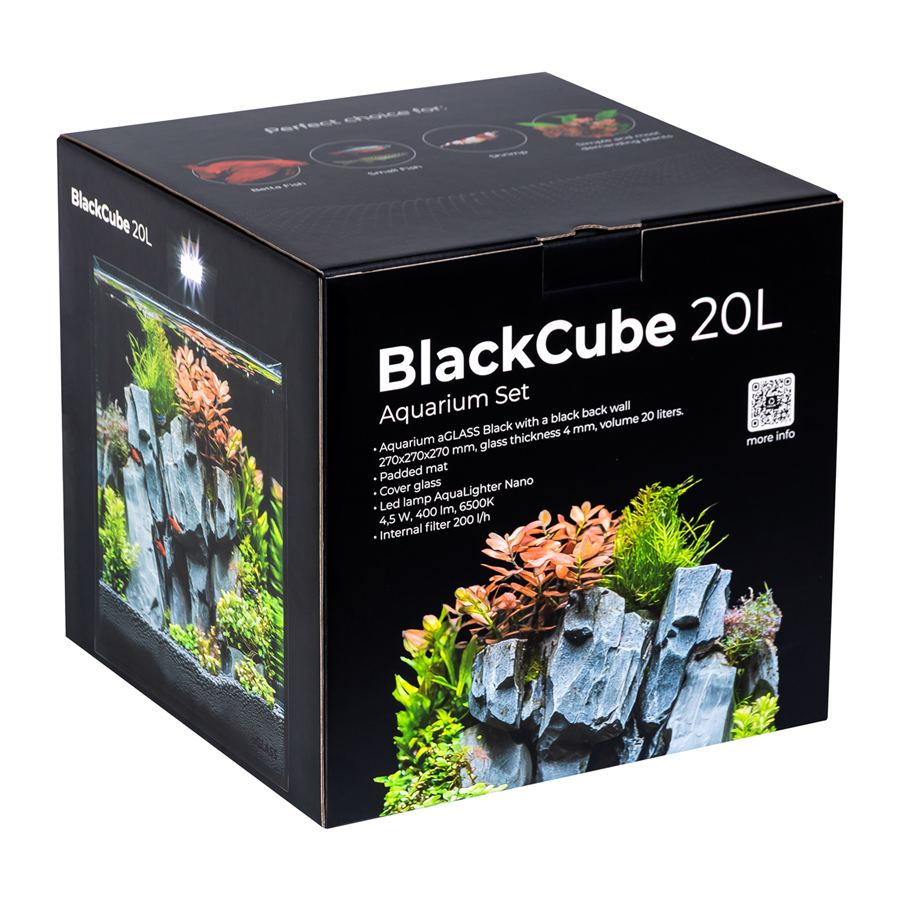 Акваріумний набір BlackCube 20 літрів, з чорною задньою стінкою, 27х27х27 см, скло 4 мм — фото 3