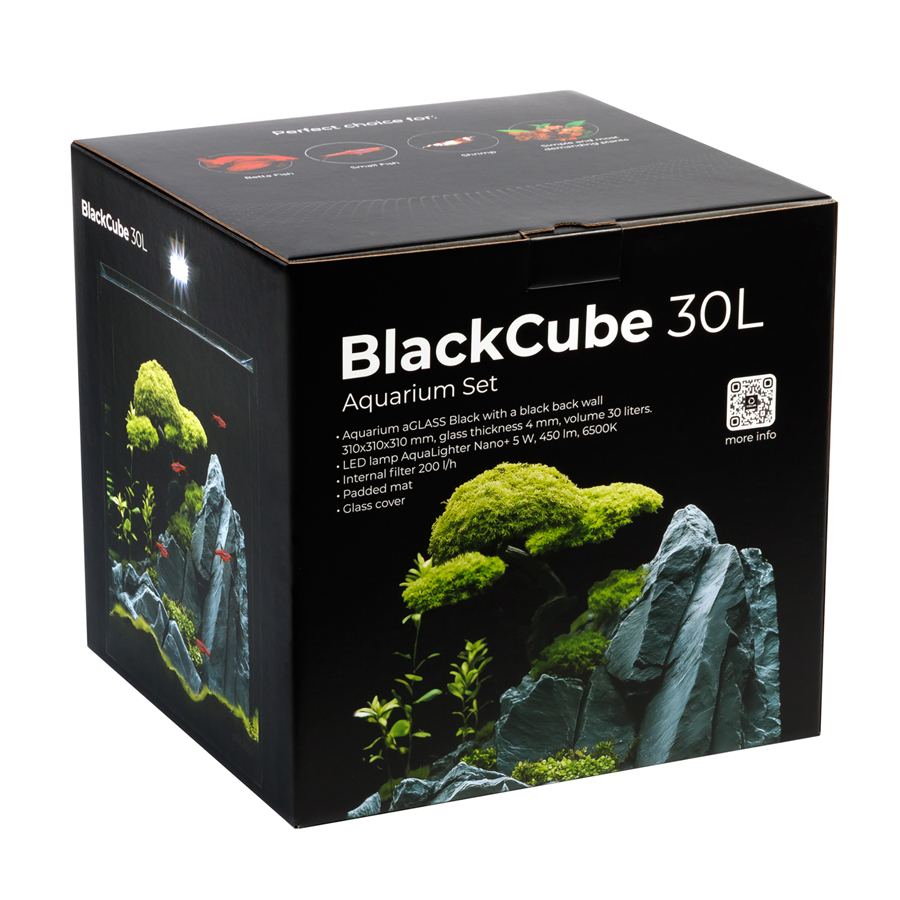 Акваріумний набір BlackCube 30 літрів, з чорною задньою стінкою, 31х31х31 см, скло 4 мм — фото 2