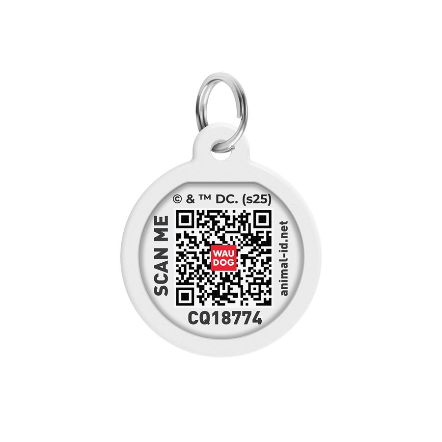 Адресник для собак і котів металевий WAUDOG Smart ID з QR паспортом, малюнок "Супермен ретро", коло, Д 25 мм — фото 3