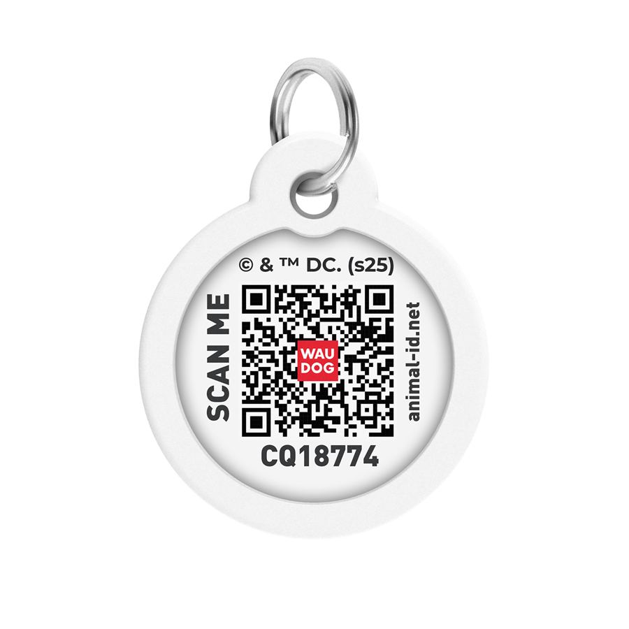Адресник для собак і котів металевий WAUDOG Smart ID з QR паспортом, малюнок "Супермен ретро", коло, Д 30 мм — фото 3