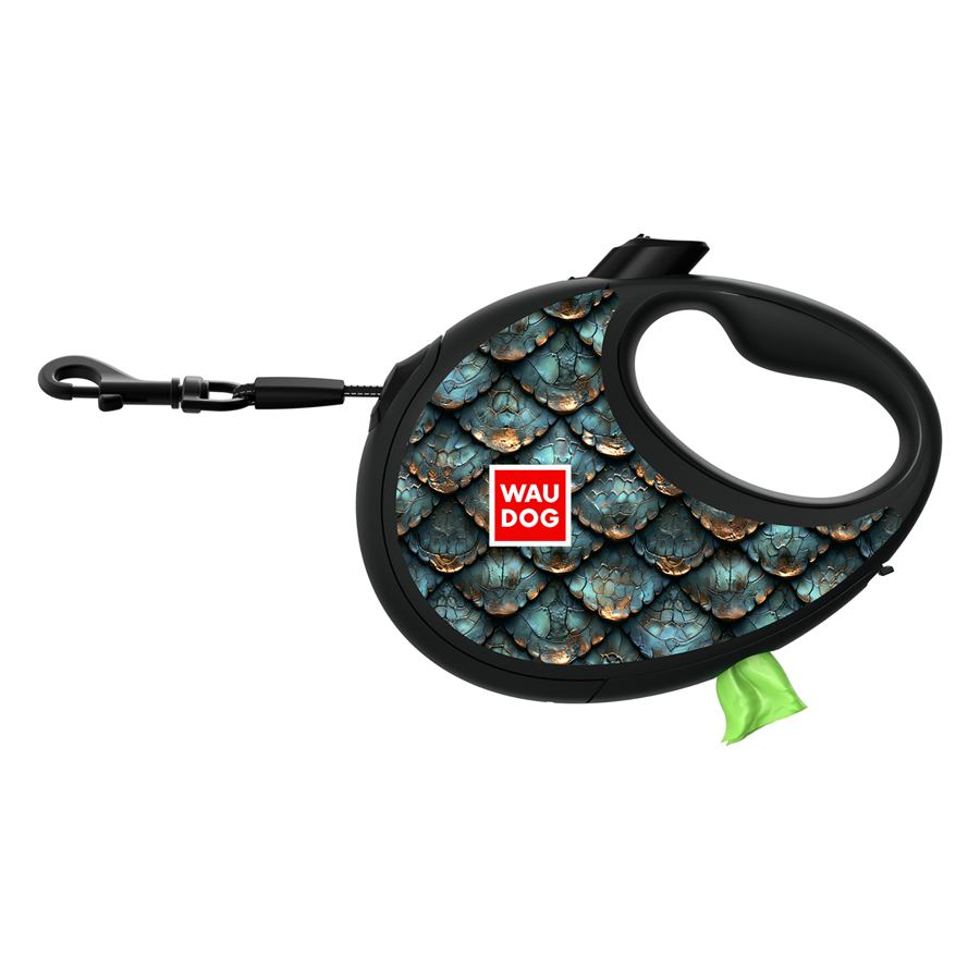 Повідець-рулетка для собак WAUDOG R-leash з контейнером для пакетів, малюнок "Луска", світловідбивна стрічка, S, до 12 кг, 3 м — фото 3
