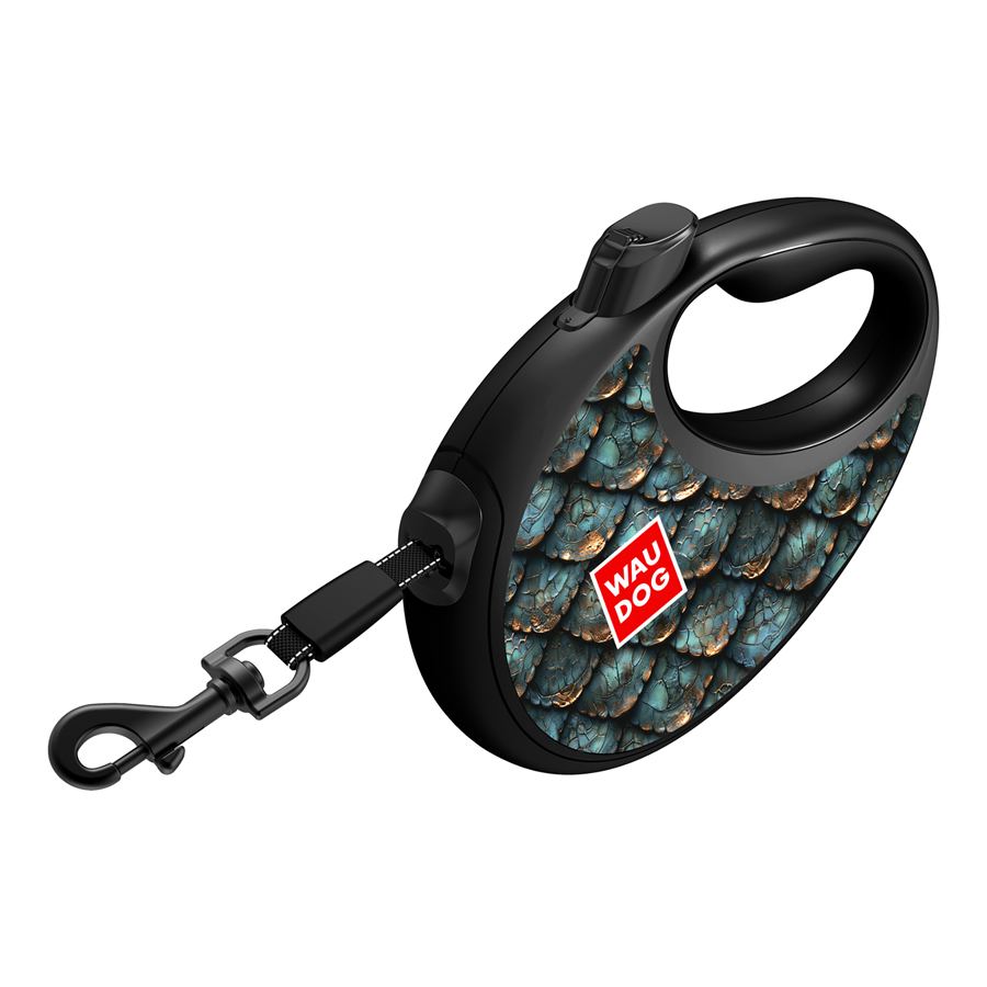 Повідець-рулетка для собак WAUDOG R-leash з контейнером для пакетів, малюнок "Луска", світловідбивна стрічка, S, до 12 кг, 3 м — фото 4
