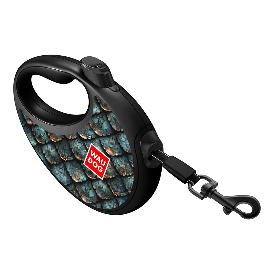 Повідець-рулетка для собак WAUDOG R-leash з контейнером для пакетів, малюнок "Луска", світловідбивна стрічка, M, до 20 кг, 5 м — фото 5