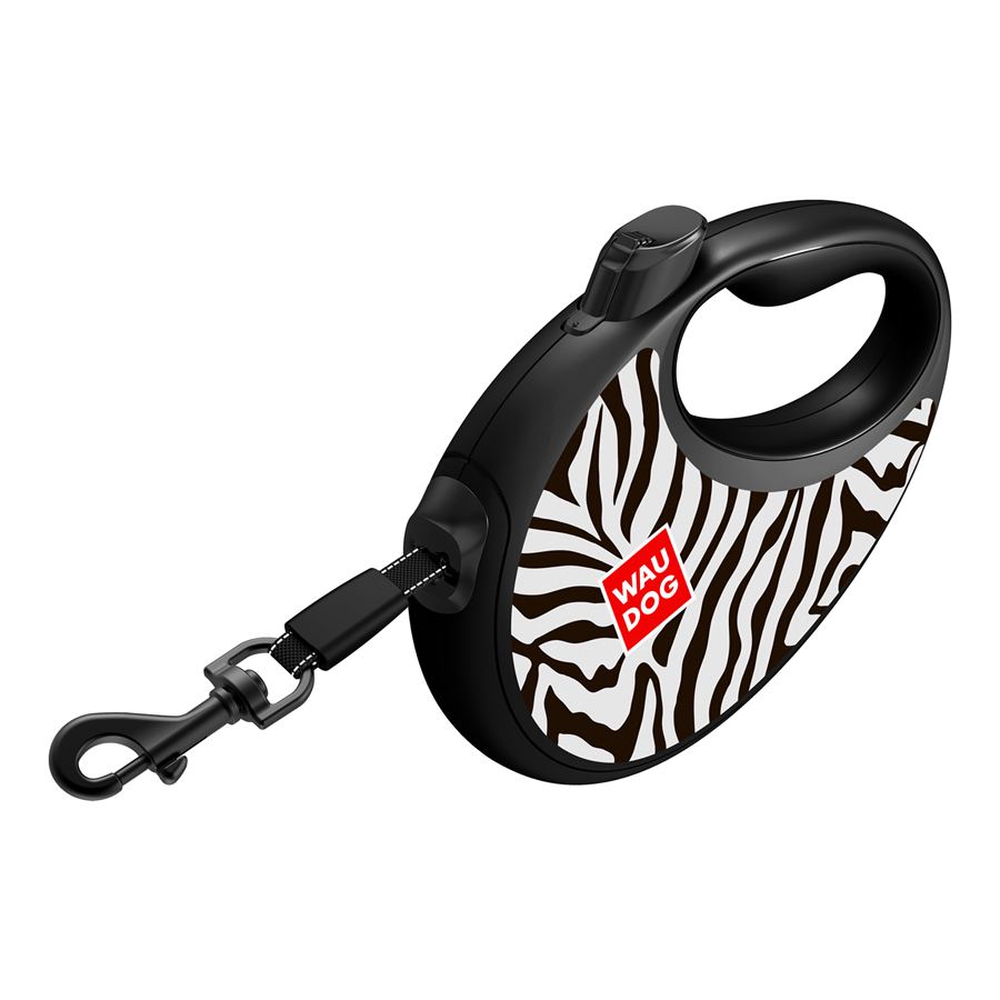 Повідець-рулетка для собак WAUDOG R-leash з контейнером для пакетів, малюнок "Зебра", світловідбивна стрічка, L, до 40 кг, 5 м — фото 4