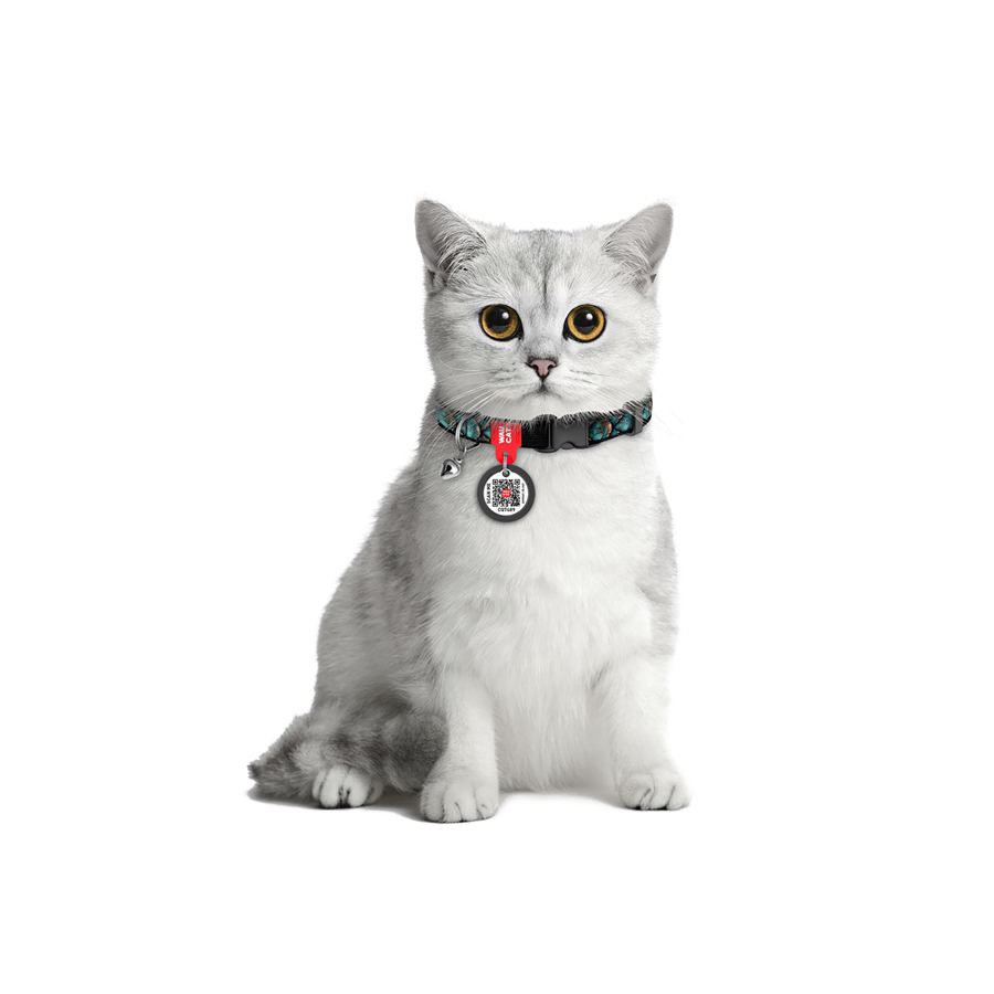 Нашийник для котів нейлоновий WAUCAT Nylon з QR адресником, малюнок "Луска", пластиковий фастекс, XS, Ш 10 мм, Дов 20-30 см — фото 3