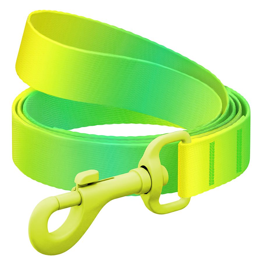 Повідець для собак з нейлону WAUDOG Nylon Recycled, градієнт, кольоровий карабін,S, Ш 15 мм, Д 122 cм, салатовий