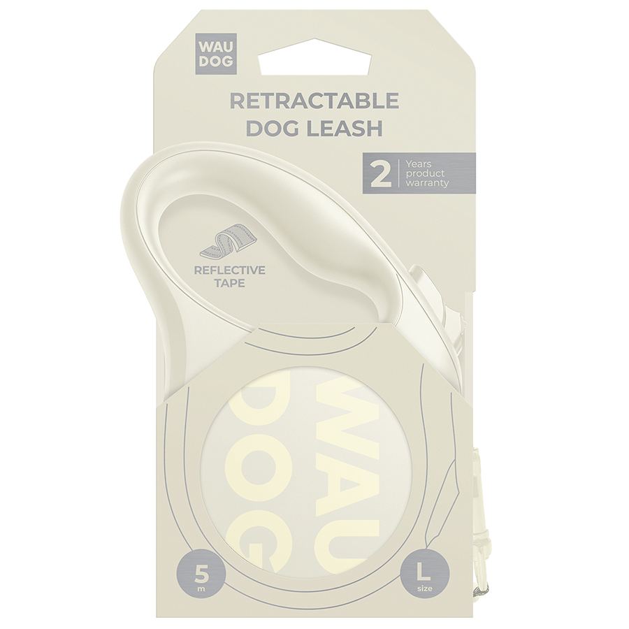 Повідець-рулетка для собак WAUDOG R-leash Monochrome White, L, до 50 кг, 5 м, світловідбивна стрічка, біла — фото 3