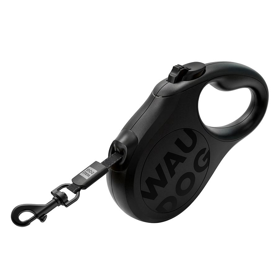 Повідець-рулетка для собак WAUDOG R-leash Monochrome Black, XS, до 12 кг, 3 м, світловідбивна стрічка, чорна