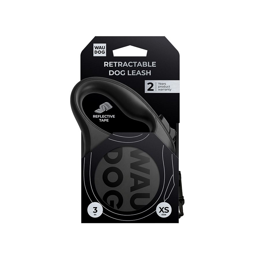 Повідець-рулетка для собак WAUDOG R-leash Monochrome Black, XS, до 12 кг, 3 м, світловідбивна стрічка, чорна — фото 3