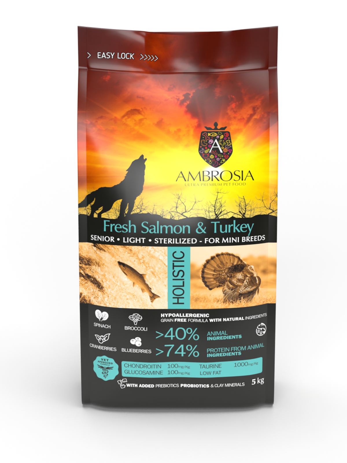 Беззерновий корм Ambrosia Grain free з індичкою та свіжим лососем для літніх та стерилізованих собак малих порід 1,5кг