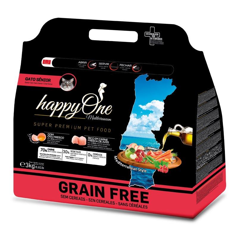 Сухий корм happyOne Mediterraneum Senior Cat Fresh Meat для літніх кішок зі свіжим м'ясом 3кг
