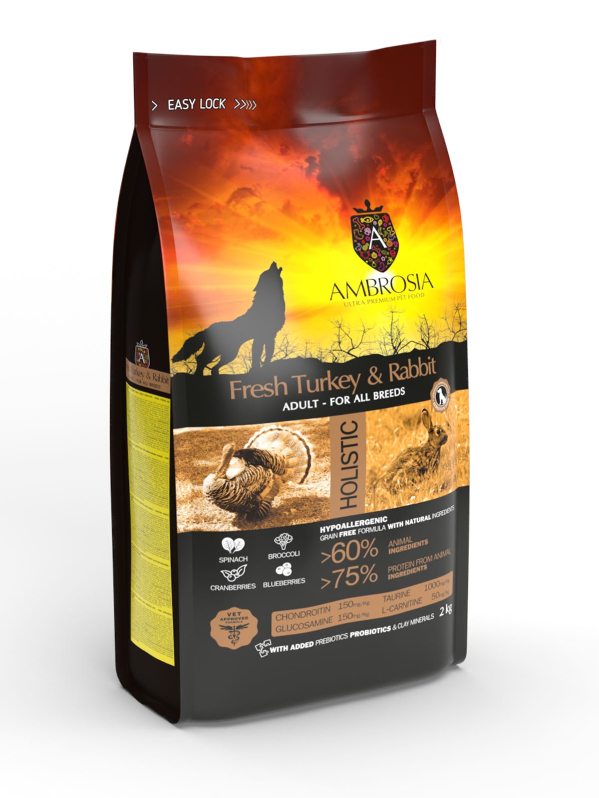 Беззерновий корм Ambrosia Grain free зі свіжою індичкою та качкою для дорослих собак усіх порід 2кг