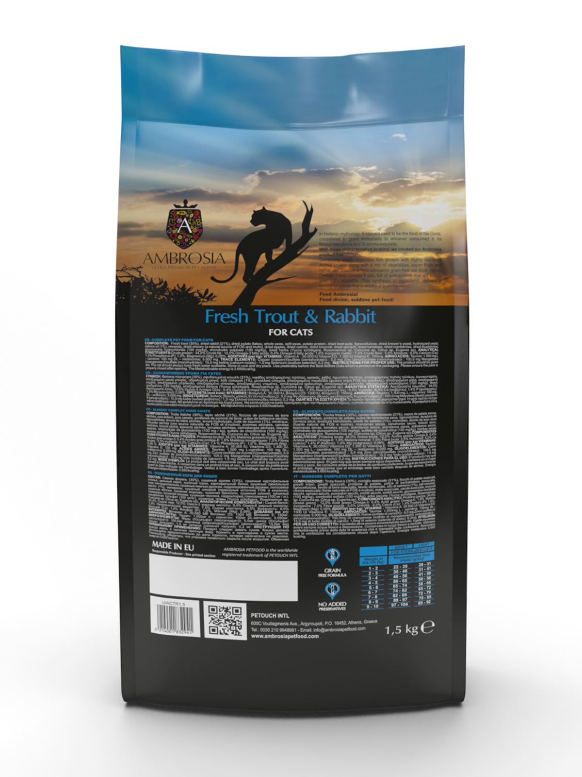 Беззерновий корм Ambrosia Grain free зі свіжою фореллю та кроликом для літніх та стерилізованих кішок 5кг