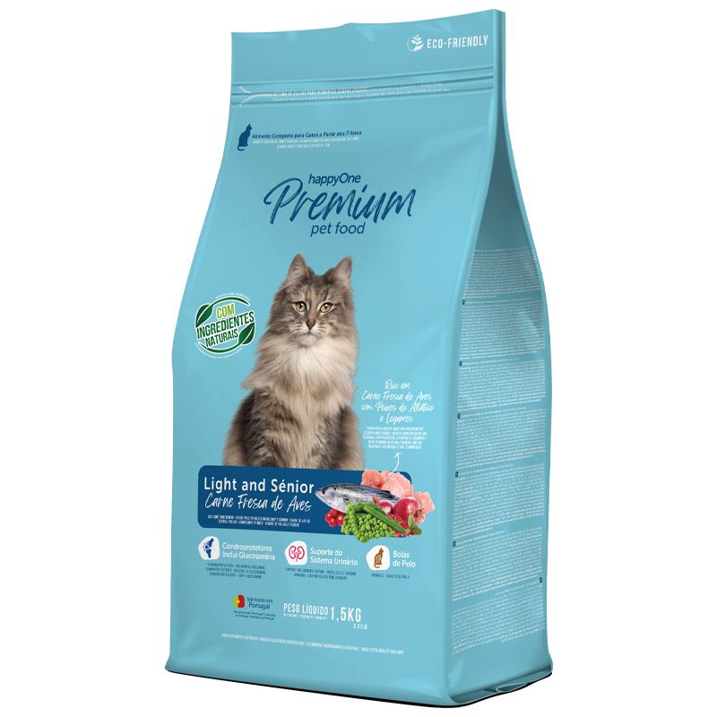 Сухий корм happyOne Premium Cat Light & Senior Fresh Meat для літніх/малоактивних кішок зі свіжим м'ясом 1,5кг